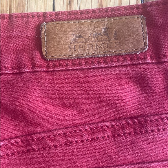Red Hermes Jeans with Embroidered Pockets and Enamel Details - Picture 3 of 5